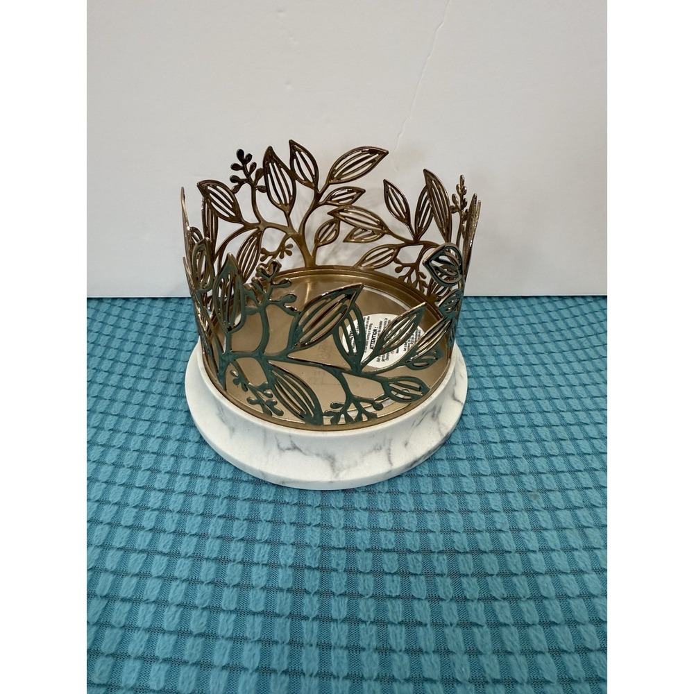 Bath & Body Works Golden Branches 3 Wick Candle Holder Sleeve White Marble Base